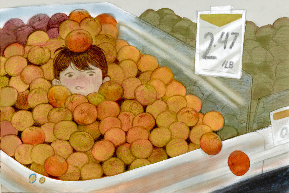 kid in grocery store